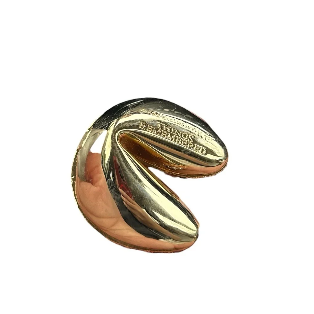 Bedazzled Fortune Cookie Trinket Box Pills Jewelry Box Crystals Gold Tone